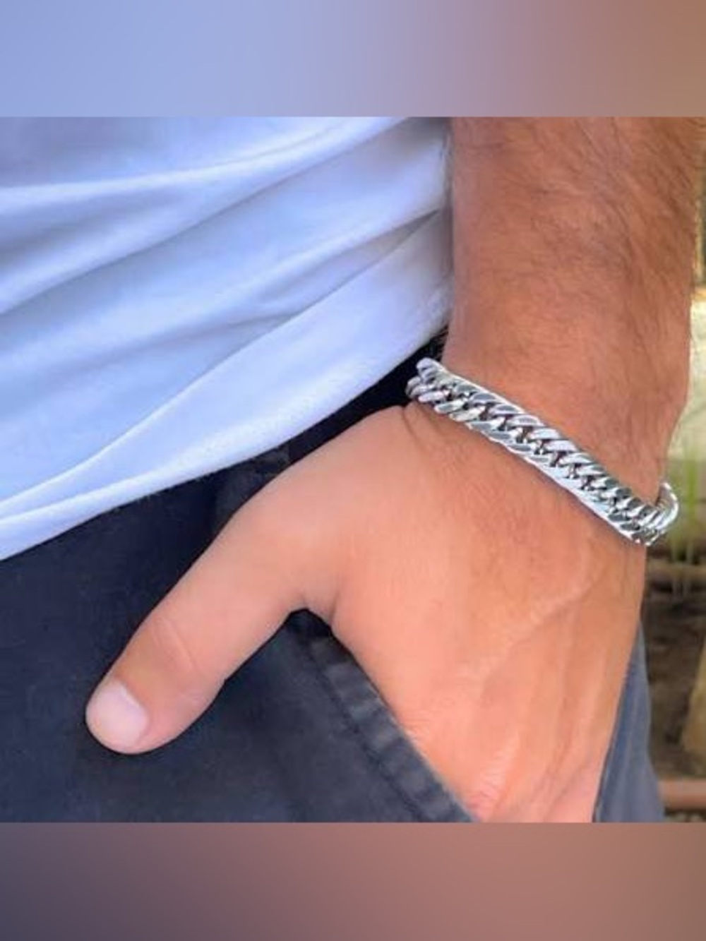 Sterling Silver Cuban Link Men's Bracelet - Silver